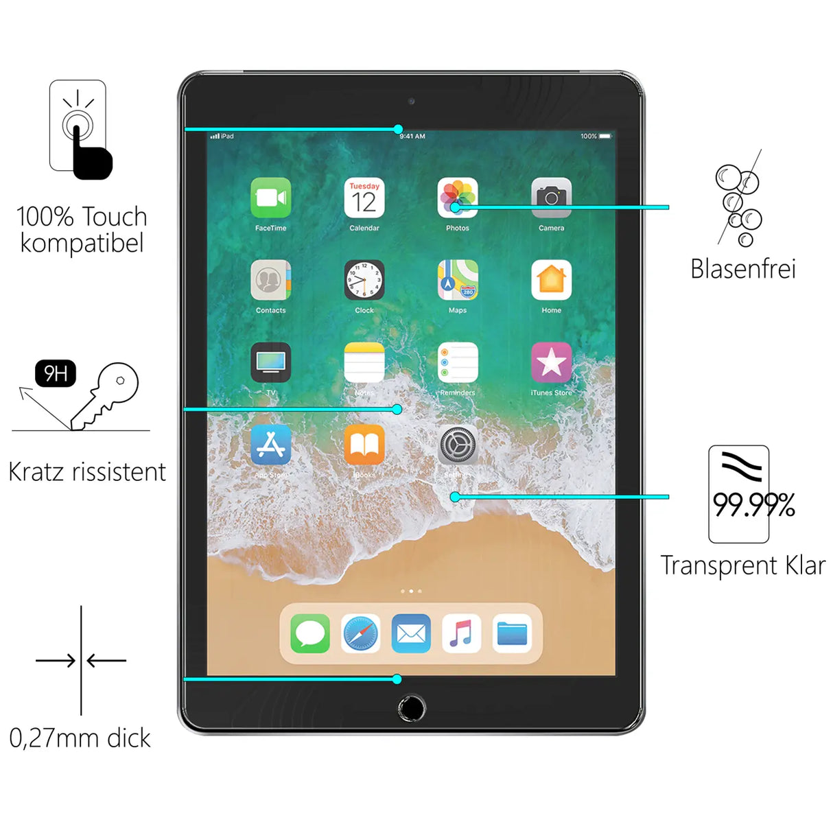 Displayschutzglas aus gehärtetem Glas für iPad Air 2 – Kratzfest und blasenfreie Installation