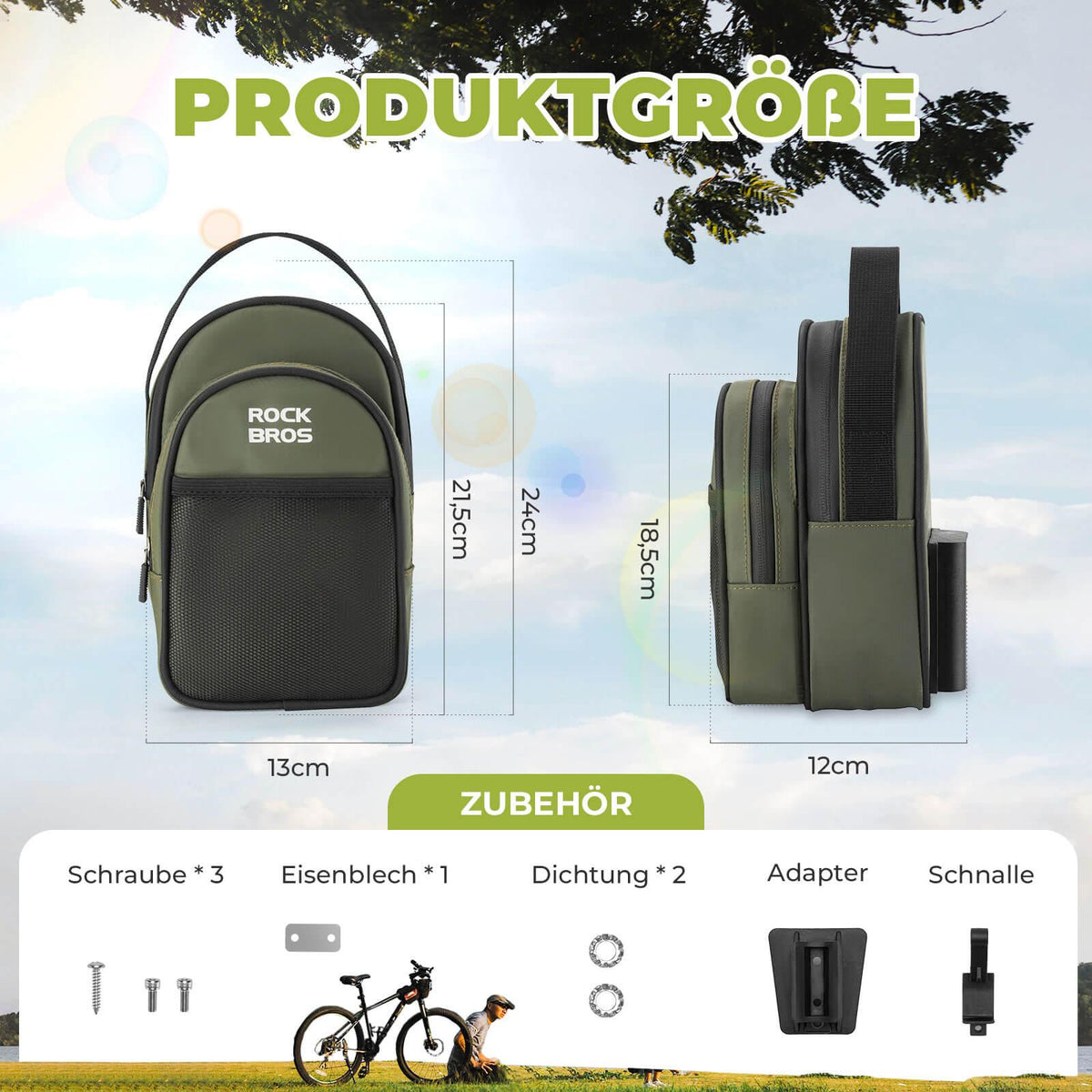 Rockbros Klapprad Lenkertasche 1,8L – Grün Default Title