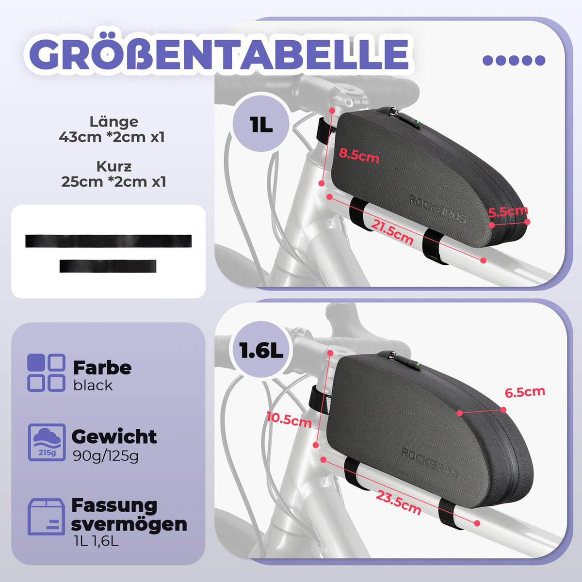 Rockbros Fahrrad Rahmentasche Wasserdicht M (1,6 l)