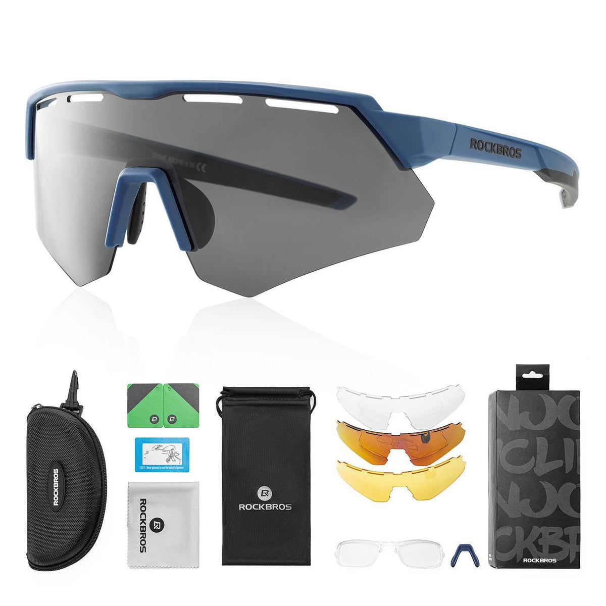 Rockbros Fahrradbrille mit 4 Wechselgläsern Schwarz