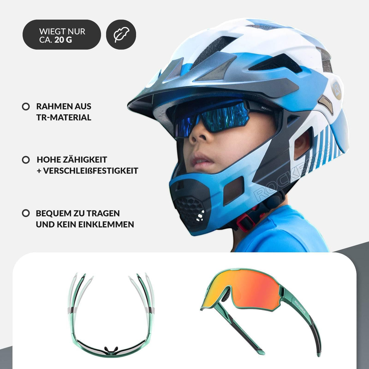 Rockbros Kinder-Fahrradbrille polarisiert UV400 Transparent Grün