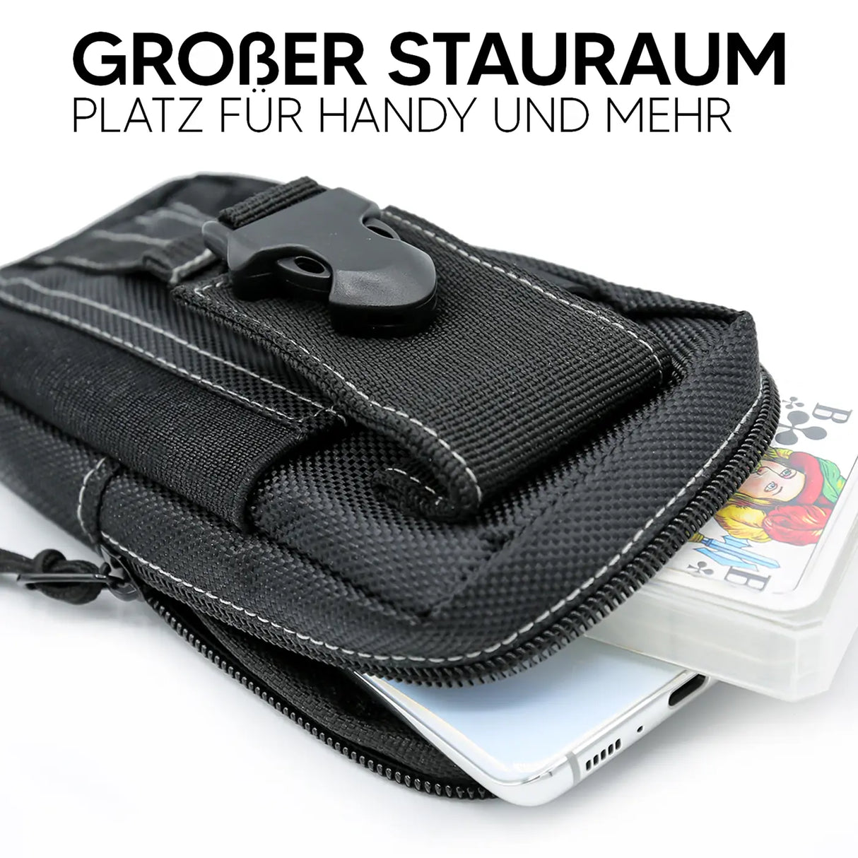 Praktische Handy-Gürteltasche in Schwarz oder Camouflage – Perfekt für Arbeit und Outdoor.