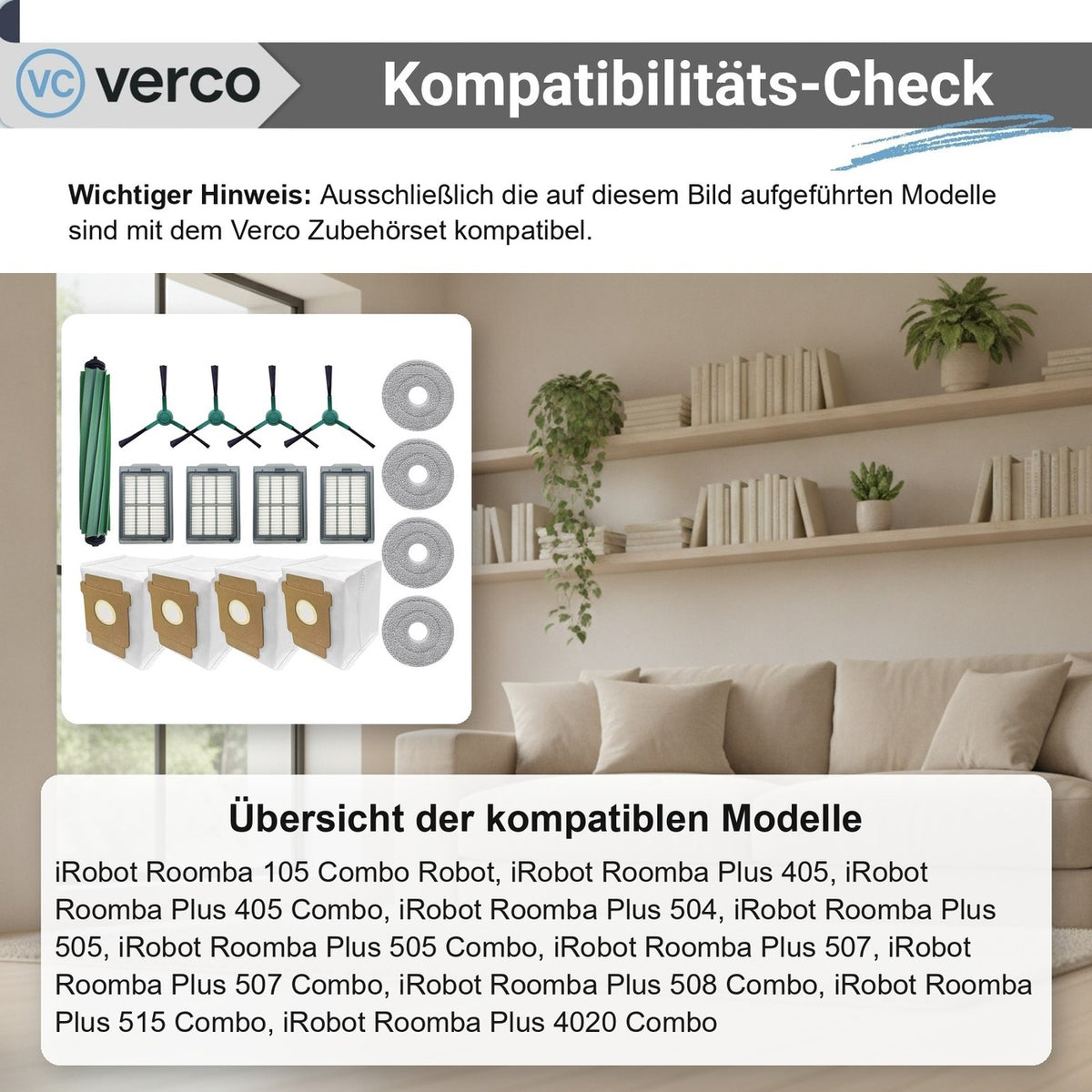 iRobot Roomba Plus 405/505 Zubehör-Set 17-teilig – Bürsten Roomba 105 Combo Robot