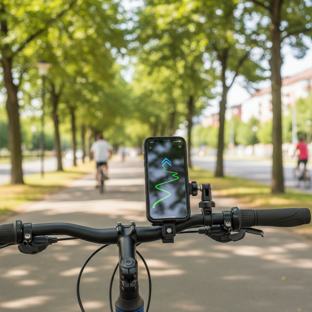 Smartphone Handyhalterung am Fahrradlenker im Sommer
