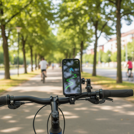 Smartphone Handyhalterung am Fahrradlenker im Sommer
