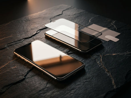 Panzerglas wird auf Smartphone-Display aufgelegt
