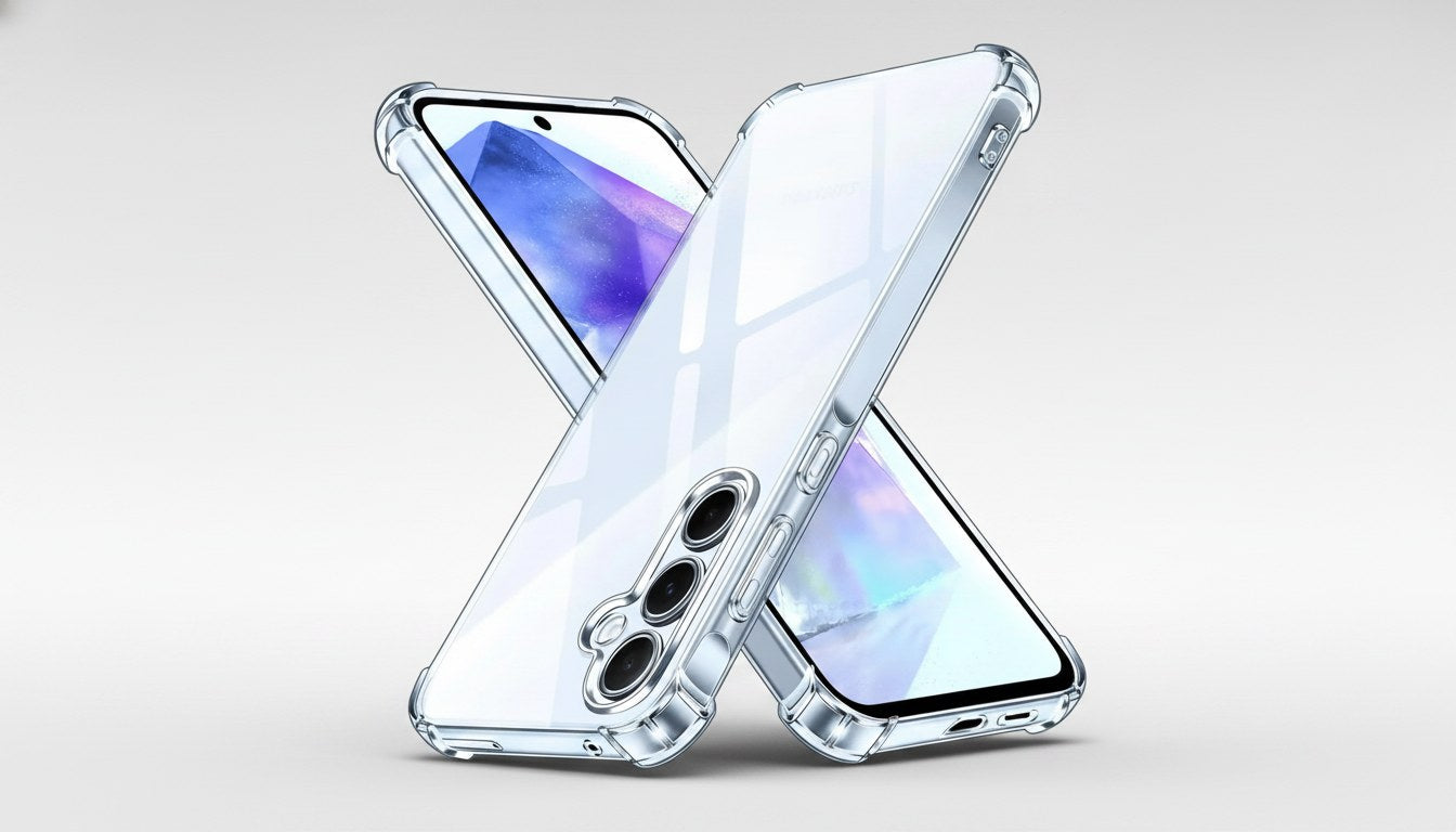 Samsung Galaxy A55 5G mit transparenter Schutzhülle - Zubehör Übersicht