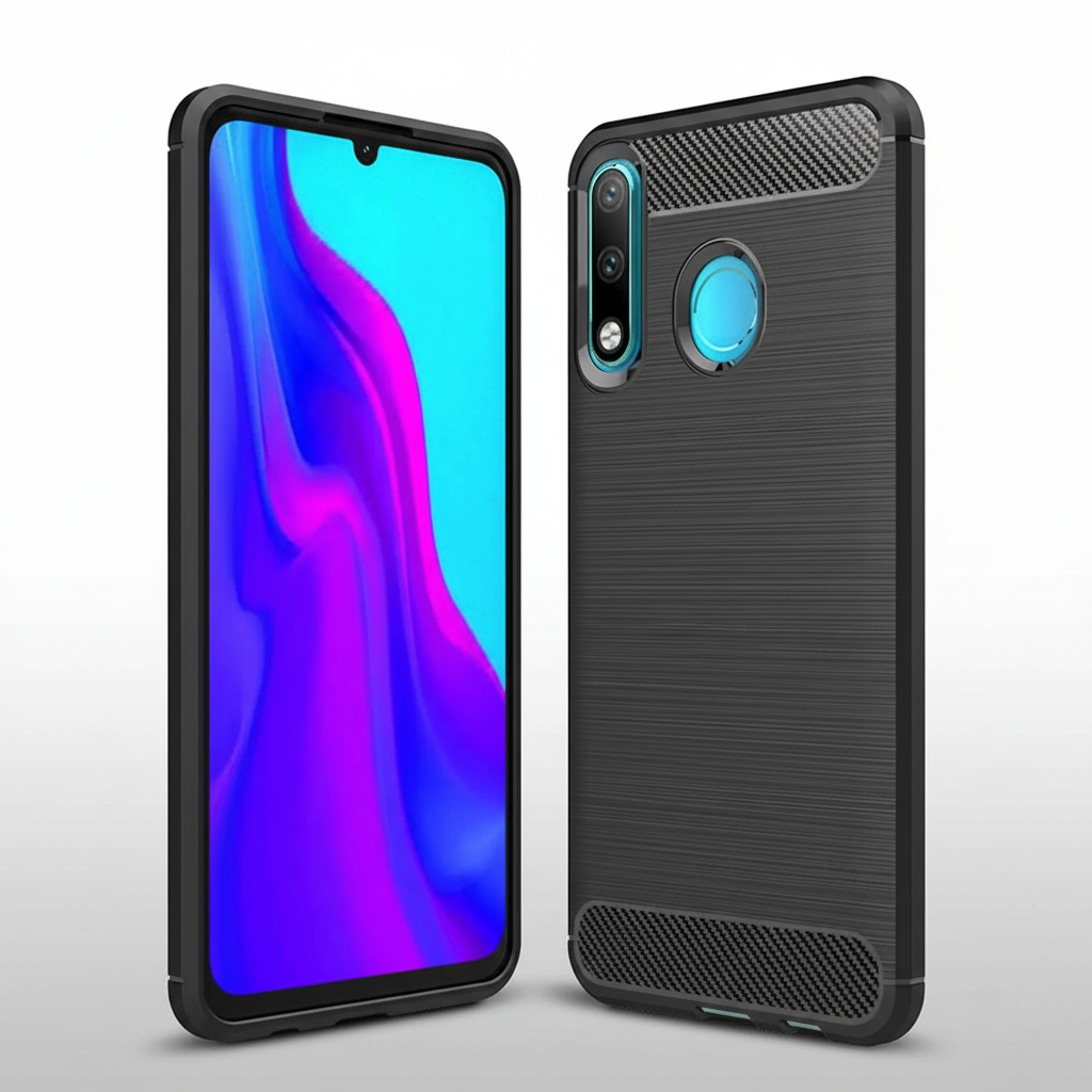 Huawei P30 Lite mit schwarzer Carbon-Schutzhülle