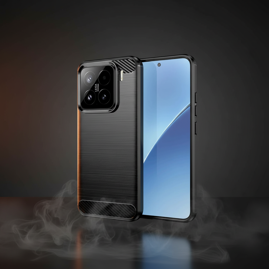 Xiaomi 15 Zubehör - Carbon Hülle auf dunklem Premium-Hintergrund