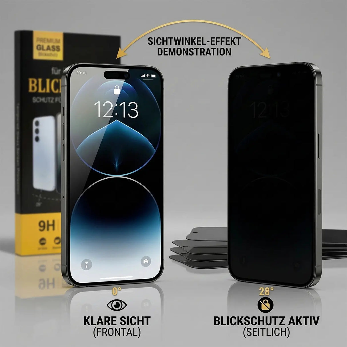 Kratzfestes Panzerglas für iPhone 14 Pro mit Blickschutz