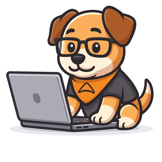 Illustration des Coolgadget Teams als Hund am Laptop