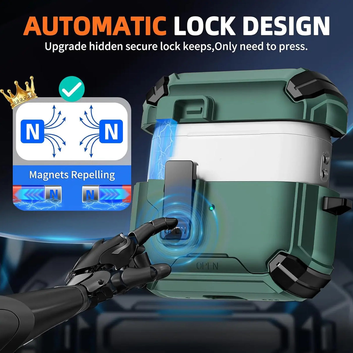 Schutzhülle für AirPods 1 / 2 mit stoßfestem Gehäuse, Karabiner und Standfunktion - ideal für Alltag und unterwegs