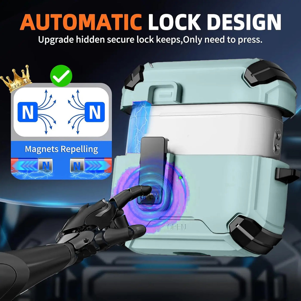 Schutzhülle für AirPods 1 / 2 mit stoßfestem Gehäuse, Karabiner und Standfunktion - ideal für Alltag und unterwegs