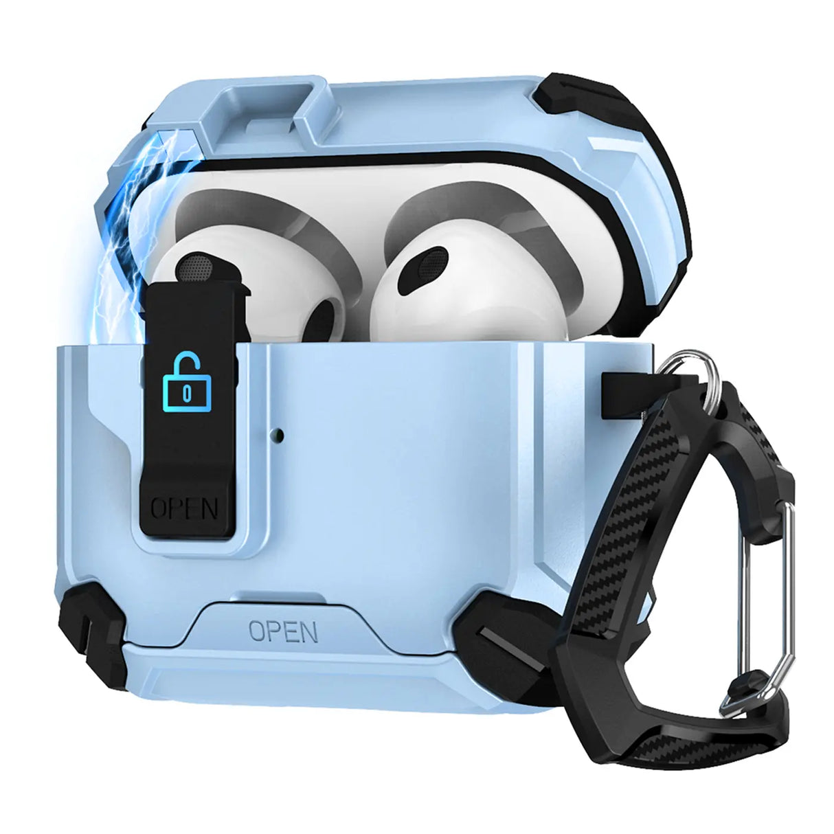 Schutzhülle für AirPods 3 mit stoßfestem Gehäuse, Karabiner und Standfunktion - ideal für Alltag und unterwegs