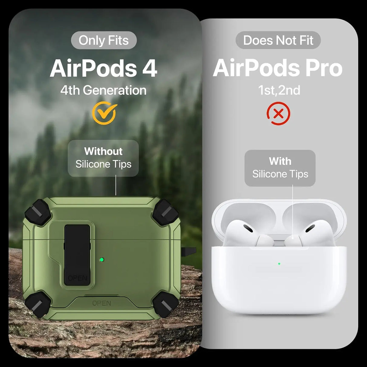 Schutzhülle für AirPods 4 mit stoßfestem Gehäuse, Karabiner und Standfunktion - ideal für Alltag und unterwegs