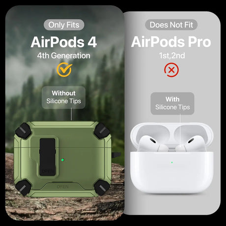 Schutzhülle für AirPods 4 mit stoßfestem Gehäuse, Karabiner und Standfunktion - ideal für Alltag und unterwegs