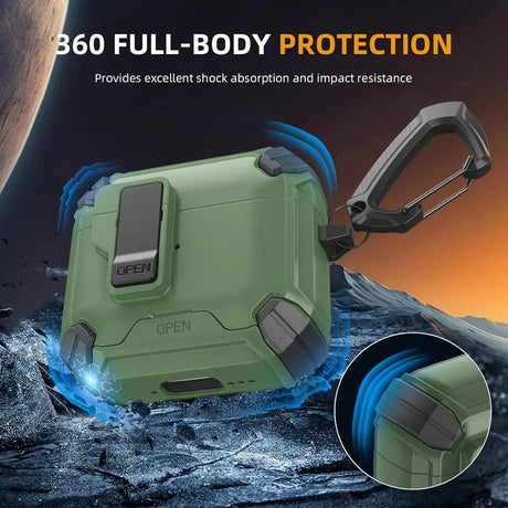 Schutzhülle für AirPods 4 mit stoßfestem Gehäuse, Karabiner und Standfunktion - ideal für Alltag und unterwegs