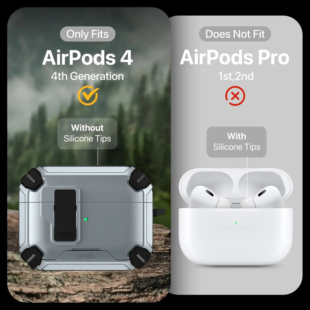 Schutzhülle für AirPods 4 mit stoßfestem Gehäuse, Karabiner und Standfunktion - ideal für Alltag und unterwegs