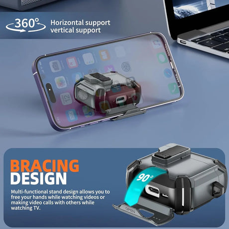 Schutzhülle für AirPods 4 mit stoßfestem Gehäuse, Karabiner und Standfunktion - ideal für Alltag und unterwegs