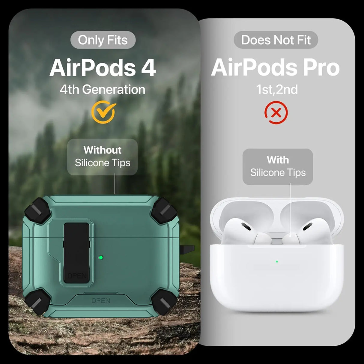 Schutzhülle für AirPods 4 mit stoßfestem Gehäuse, Karabiner und Standfunktion - ideal für Alltag und unterwegs