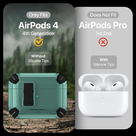 Schutzhülle für AirPods 4 mit stoßfestem Gehäuse, Karabiner und Standfunktion - ideal für Alltag und unterwegs