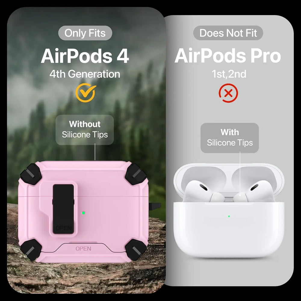 Schutzhülle für AirPods 4 mit stoßfestem Gehäuse, Karabiner und Standfunktion - ideal für Alltag und unterwegs