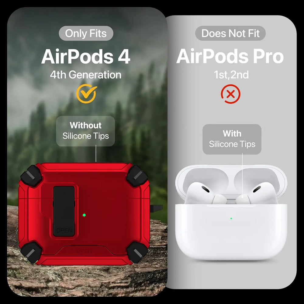 Schutzhülle für AirPods 4 mit stoßfestem Gehäuse, Karabiner und Standfunktion - ideal für Alltag und unterwegs