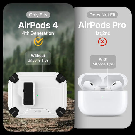 Schutzhülle für AirPods 4 mit stoßfestem Gehäuse, Karabiner und Standfunktion - ideal für Alltag und unterwegs
