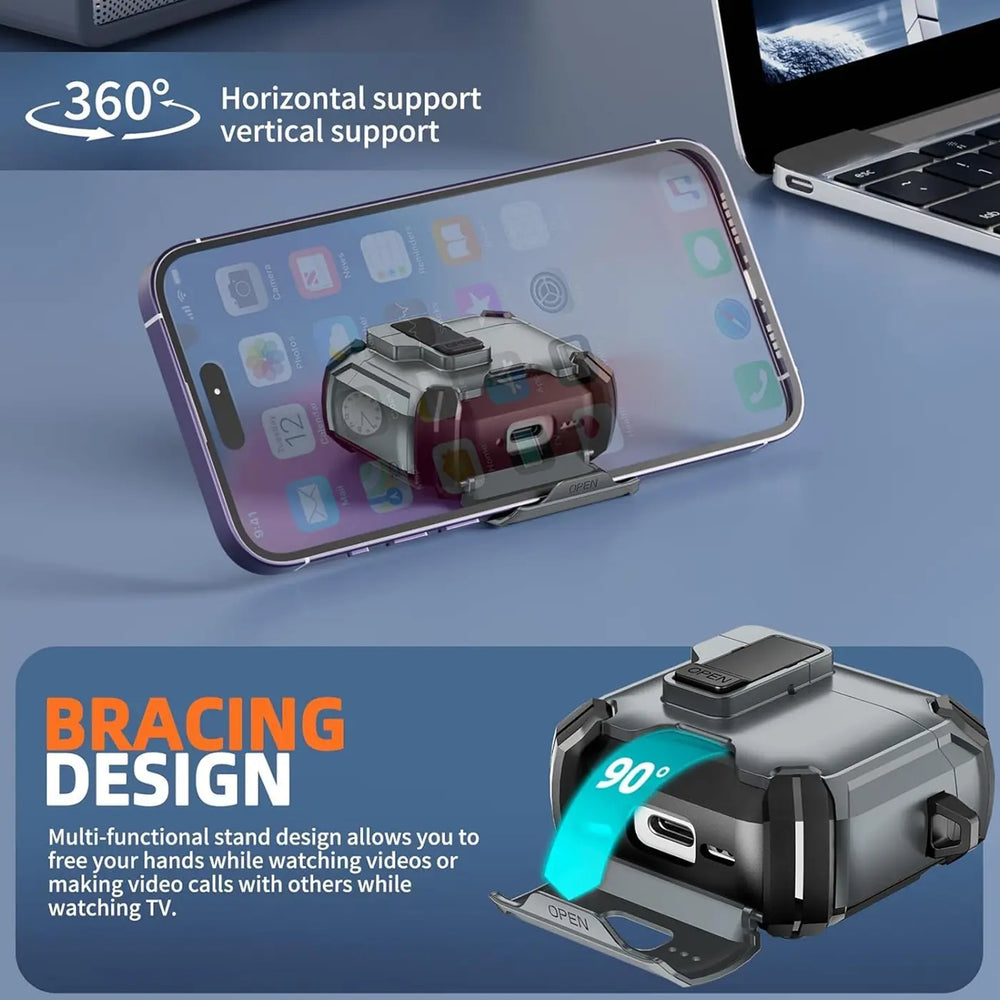 Schutzhülle für AirPods Pro / Pro 2 mit stoßfestem Gehäuse, Karabiner und Standfunktion - ideal für Alltag und unterwegs