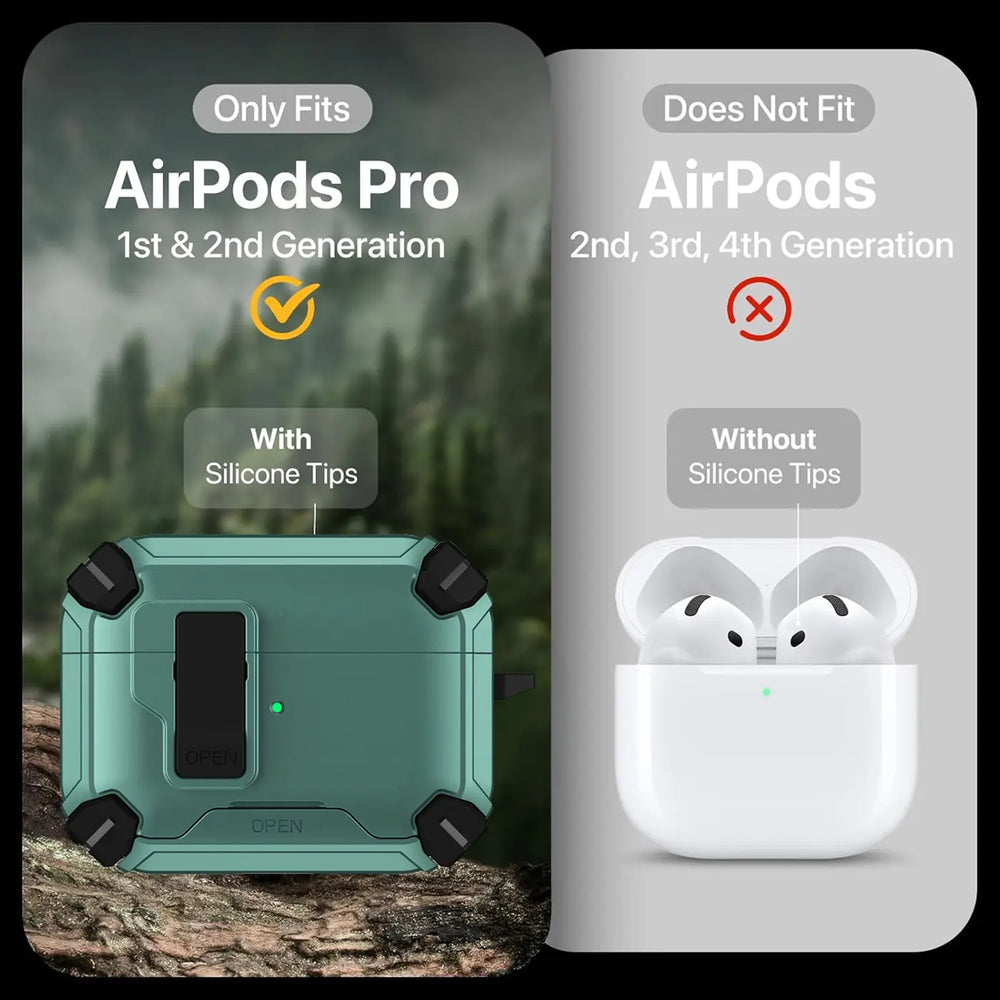 Schutzhülle für AirPods Pro / Pro 2 mit stoßfestem Gehäuse, Karabiner und Standfunktion - ideal für Alltag und unterwegs