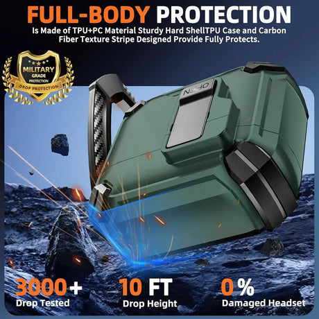 Schutzhülle für AirPods Pro / Pro 2 mit stoßfestem Gehäuse, Karabiner und Standfunktion - ideal für Alltag und unterwegs