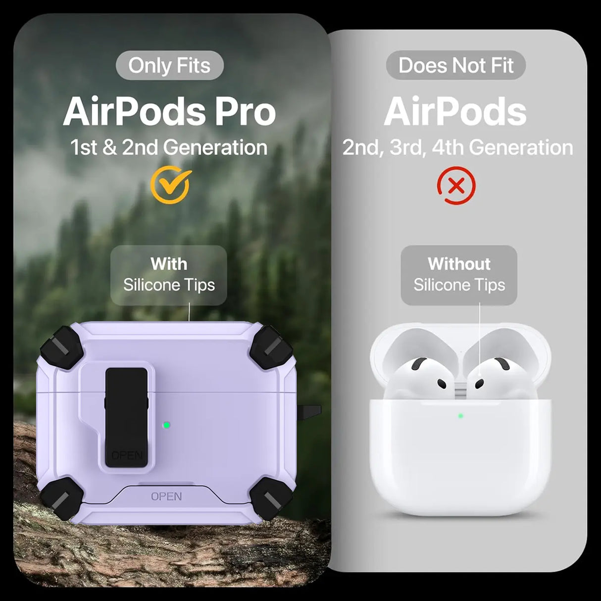Schutzhülle für AirPods Pro / Pro 2 mit stoßfestem Gehäuse, Karabiner und Standfunktion - ideal für Alltag und unterwegs
