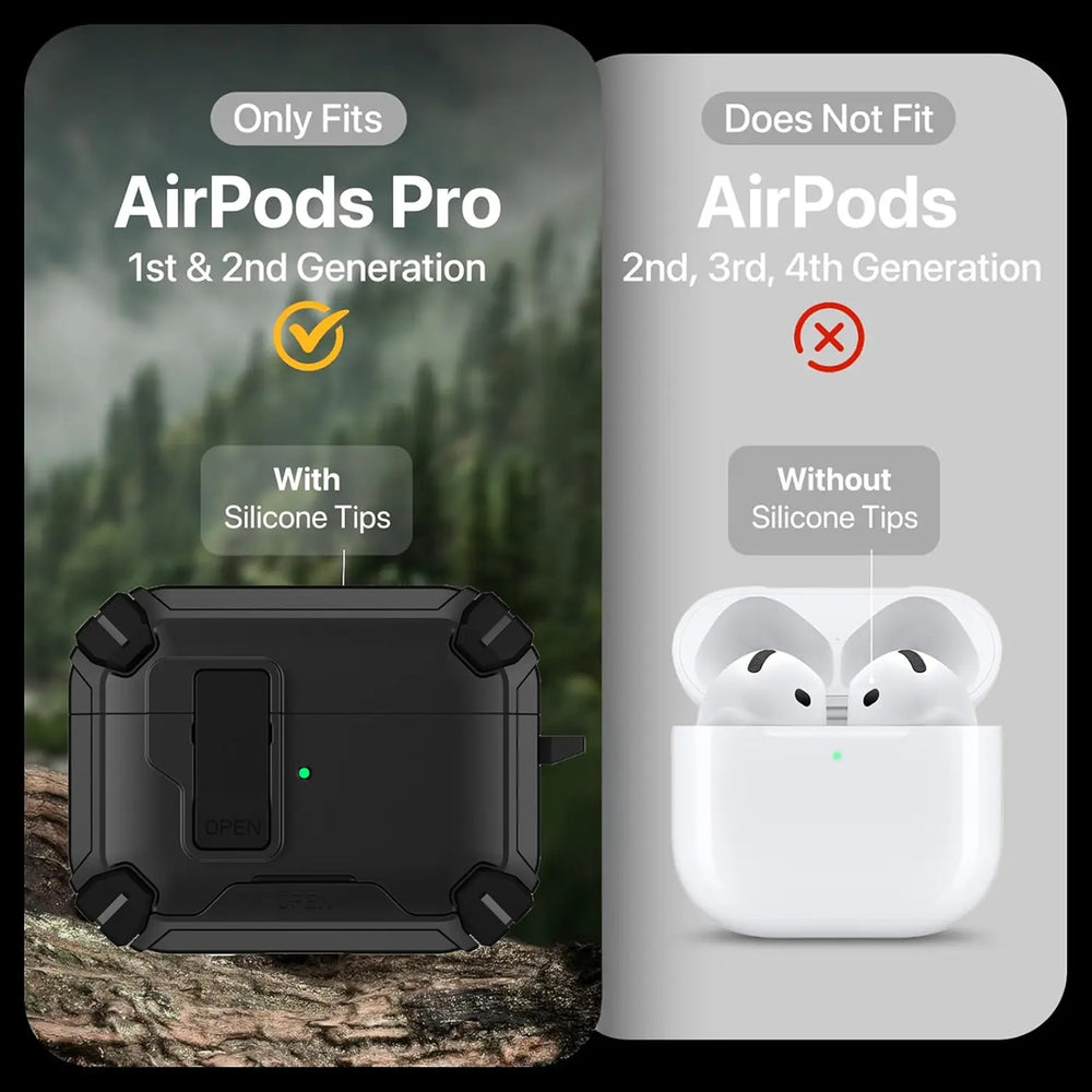 Schutzhülle für AirPods Pro / Pro 2 mit stoßfestem Gehäuse, Karabiner und Standfunktion - ideal für Alltag und unterwegs