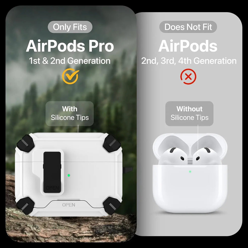 Schutzhülle für AirPods Pro / Pro 2 mit stoßfestem Gehäuse, Karabiner und Standfunktion - ideal für Alltag und unterwegs