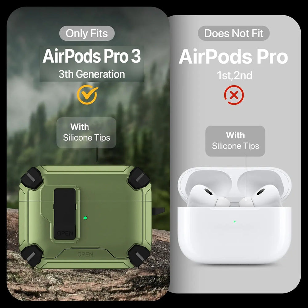 Schutzhülle für AirPods Pro 3 mit stoßfestem Gehäuse, Karabiner und Standfunktion - ideal für Alltag und unterwegs