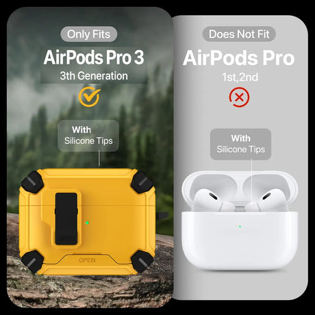 Schutzhülle für AirPods Pro 3 mit stoßfestem Gehäuse, Karabiner und Standfunktion - ideal für Alltag und unterwegs