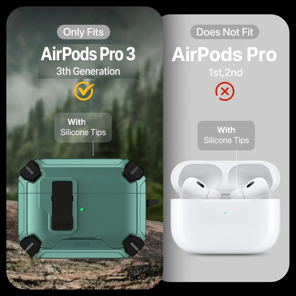 Schutzhülle für AirPods Pro 3 mit stoßfestem Gehäuse, Karabiner und Standfunktion - ideal für Alltag und unterwegs