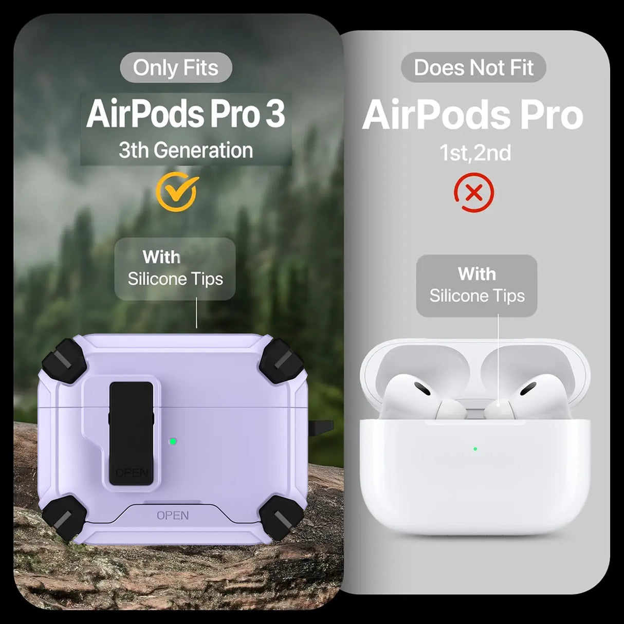 Schutzhülle für AirPods Pro 3 mit stoßfestem Gehäuse, Karabiner und Standfunktion - ideal für Alltag und unterwegs