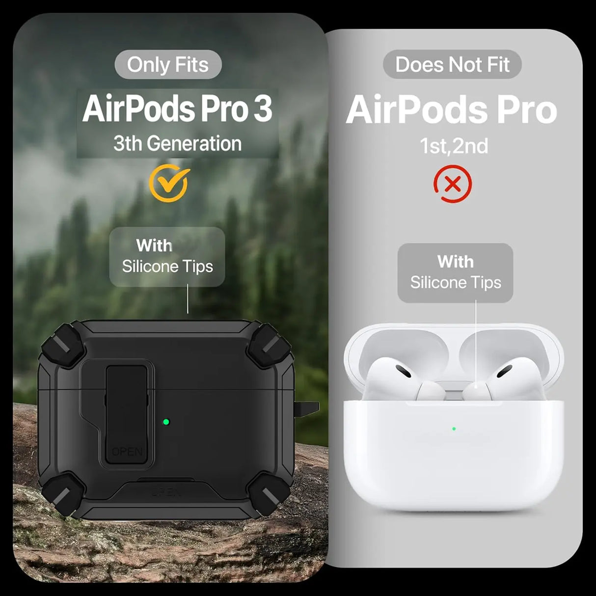 Schutzhülle für AirPods Pro 3 mit stoßfestem Gehäuse, Karabiner und Standfunktion - ideal für Alltag und unterwegs