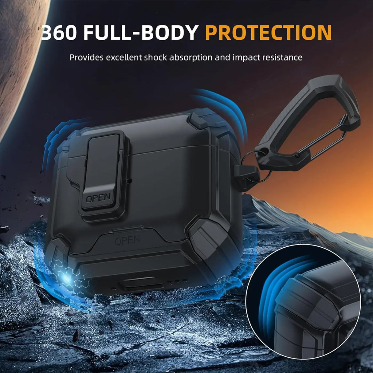 Schutzhülle für AirPods Pro 3 mit stoßfestem Gehäuse, Karabiner und Standfunktion - ideal für Alltag und unterwegs