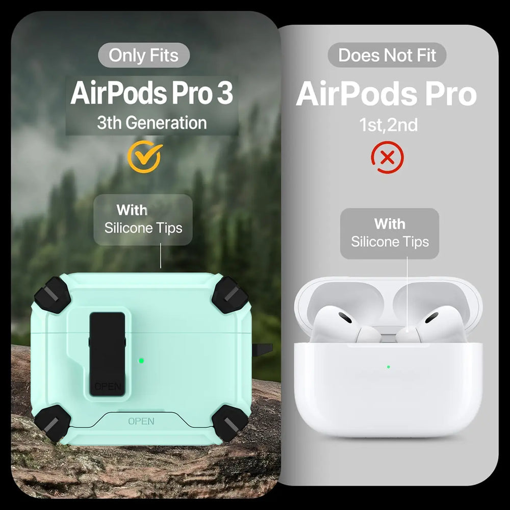 Schutzhülle für AirPods Pro 3 mit stoßfestem Gehäuse, Karabiner und Standfunktion - ideal für Alltag und unterwegs
