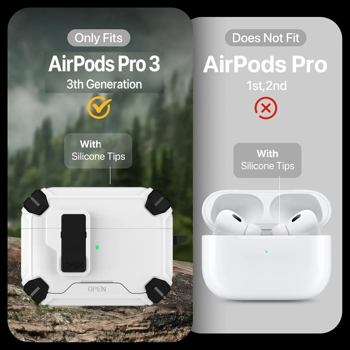 Schutzhülle für AirPods Pro 3 mit stoßfestem Gehäuse, Karabiner und Standfunktion - ideal für Alltag und unterwegs