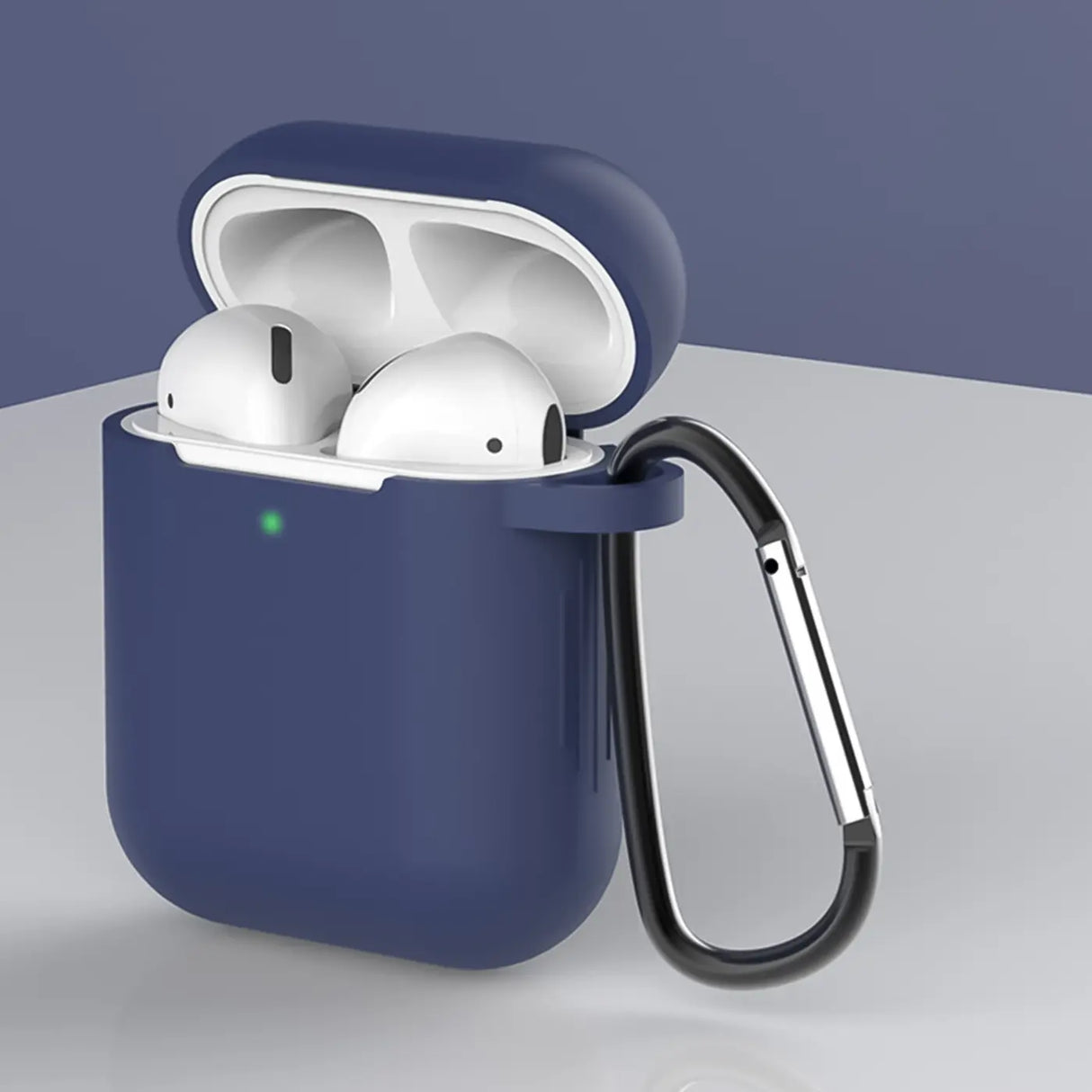 Silikon Schutzhülle für AirPods 1 / 2 mit Soft-Touch Oberfläche, Karabiner und LED-Sichtfenster - ideal für Alltag, Sport und Reisen