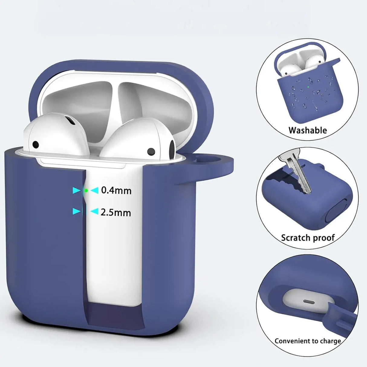 Silikon Schutzhülle für AirPods 1 / 2 mit Soft-Touch Oberfläche, Karabiner und LED-Sichtfenster - ideal für Alltag, Sport und Reisen