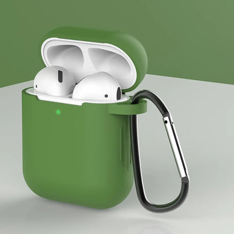 Silikon Schutzhülle für AirPods 1 / 2 mit Soft-Touch Oberfläche, Karabiner und LED-Sichtfenster - ideal für Alltag, Sport und Reisen