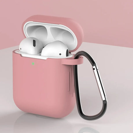 Silikon Schutzhülle für AirPods 1 / 2 mit Soft-Touch Oberfläche, Karabiner und LED-Sichtfenster - ideal für Alltag, Sport und Reisen