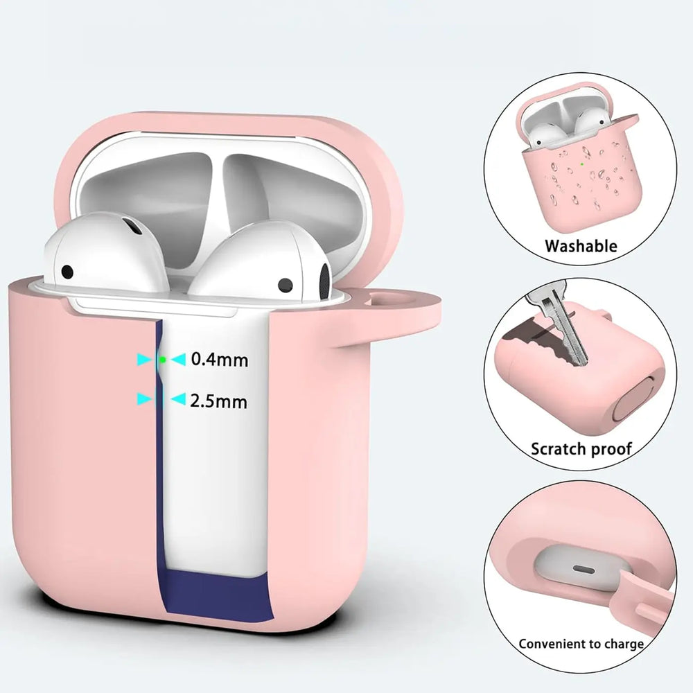 Silikon Schutzhülle für AirPods 1 / 2 mit Soft-Touch Oberfläche, Karabiner und LED-Sichtfenster - ideal für Alltag, Sport und Reisen