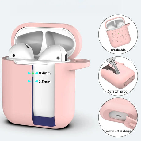 Silikon Schutzhülle für AirPods 1 / 2 mit Soft-Touch Oberfläche, Karabiner und LED-Sichtfenster - ideal für Alltag, Sport und Reisen