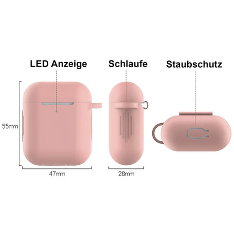 Silikon Schutzhülle für AirPods 1 / 2 mit Soft-Touch Oberfläche, Karabiner und LED-Sichtfenster - ideal für Alltag, Sport und Reisen
