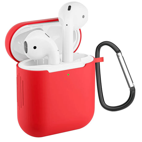 Silikon Schutzhülle für AirPods 1 / 2 mit Soft-Touch Oberfläche, Karabiner und LED-Sichtfenster - ideal für Alltag, Sport und Reisen